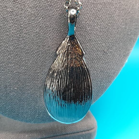 Large Crystal Teardrop Necklace, Long Gunmetal Gray Chain, 42" - Picture 3 of 9